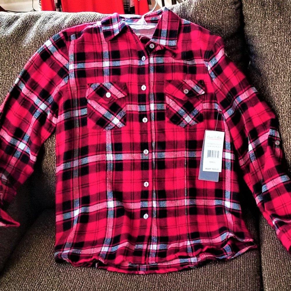 Woman's S Flannel Shirt 100% Cotton Plaid NWT
